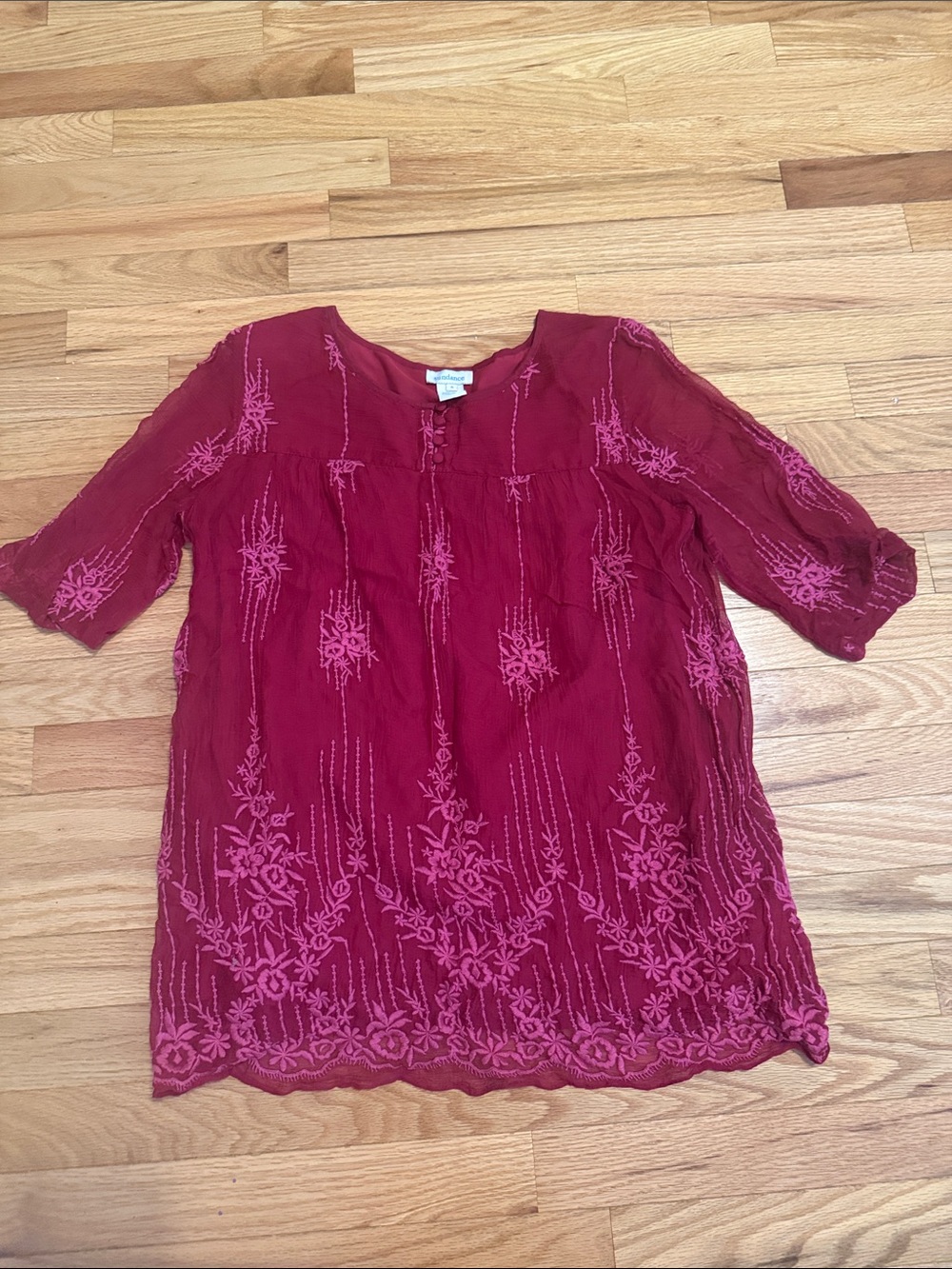 Sundance Raspberry Embroidered Button-Front Tunic